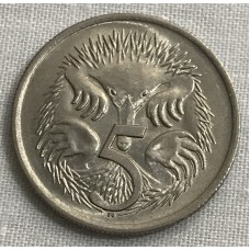 AUSTRALIA 1966 . FIVE 5 CENTS COIN . ECHIDNA . LONDON DIE
